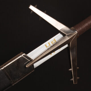 Detailed hilt and runic blade of the full-scale Geralt silver sword replica from The Witcher 3