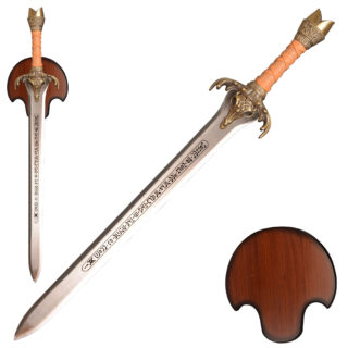 Detailed hilt and runic blade of the 1:1 scale Conan the Barbarian Atlantean sword replica